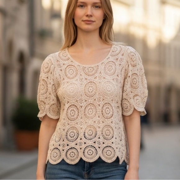 Solitaire Tops - Solitaire Cotton Blend Crochet Top Medium